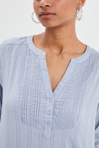 Blouse plastron manches 3/4 Creeks bleu femme
