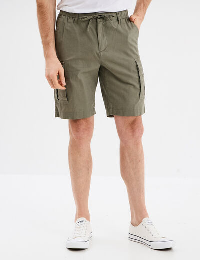 Bermuda cargo en lin mélangé vert kaki homme