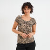 T-shirt coton imprimé coupe ajustée sable femme