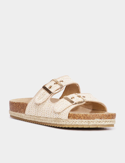 Mules plates tressées avec boucles sable femme