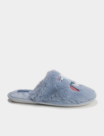 Chaussons mules fausse fourrure Stitch bleu femme