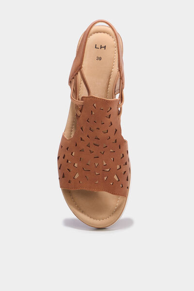Sandales compens&eacute;es bride &eacute;lastiqu&eacute;e marron femme