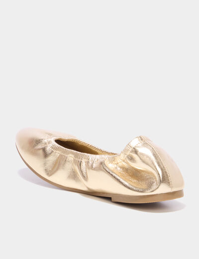 Ballerines &eacute;lastiqu&eacute;es &agrave; bout rond jaune or femme