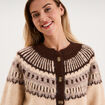 Gilet col rond manches longues beige femme