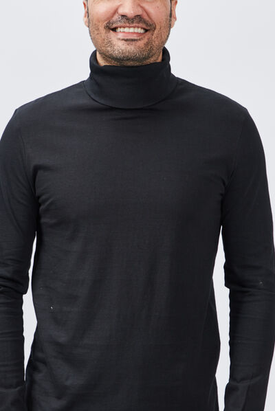 T-shirt col roulé manches longues noir homme