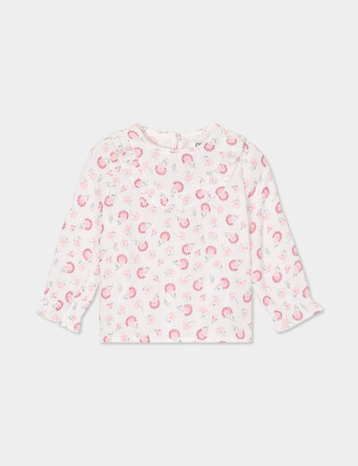 Blouse avec volants en gaze de coton creme bébé fille