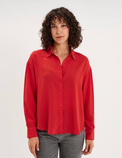 Chemise fluide manches longues rouge femme