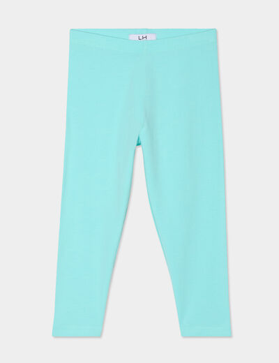 Legging 3/4 coton taille élastiquée bleu turquoise fille