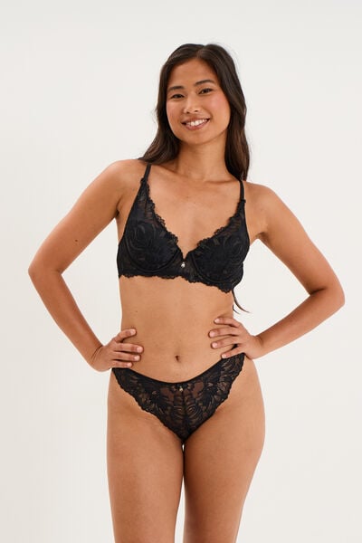 Tanga en dentelle noir femme