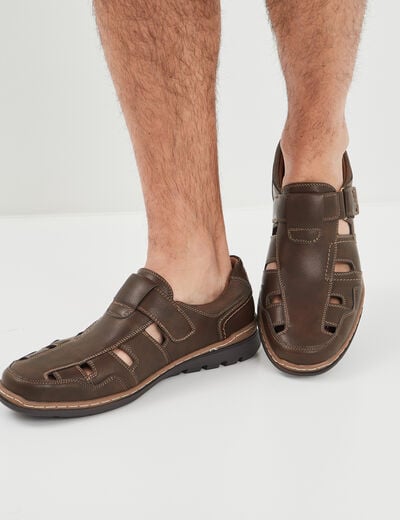 Sandales à scratchs marron homme