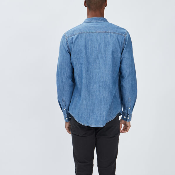 chemise droite manches longues denim double stone homme Chemise droite manches longues denim double stone homme
