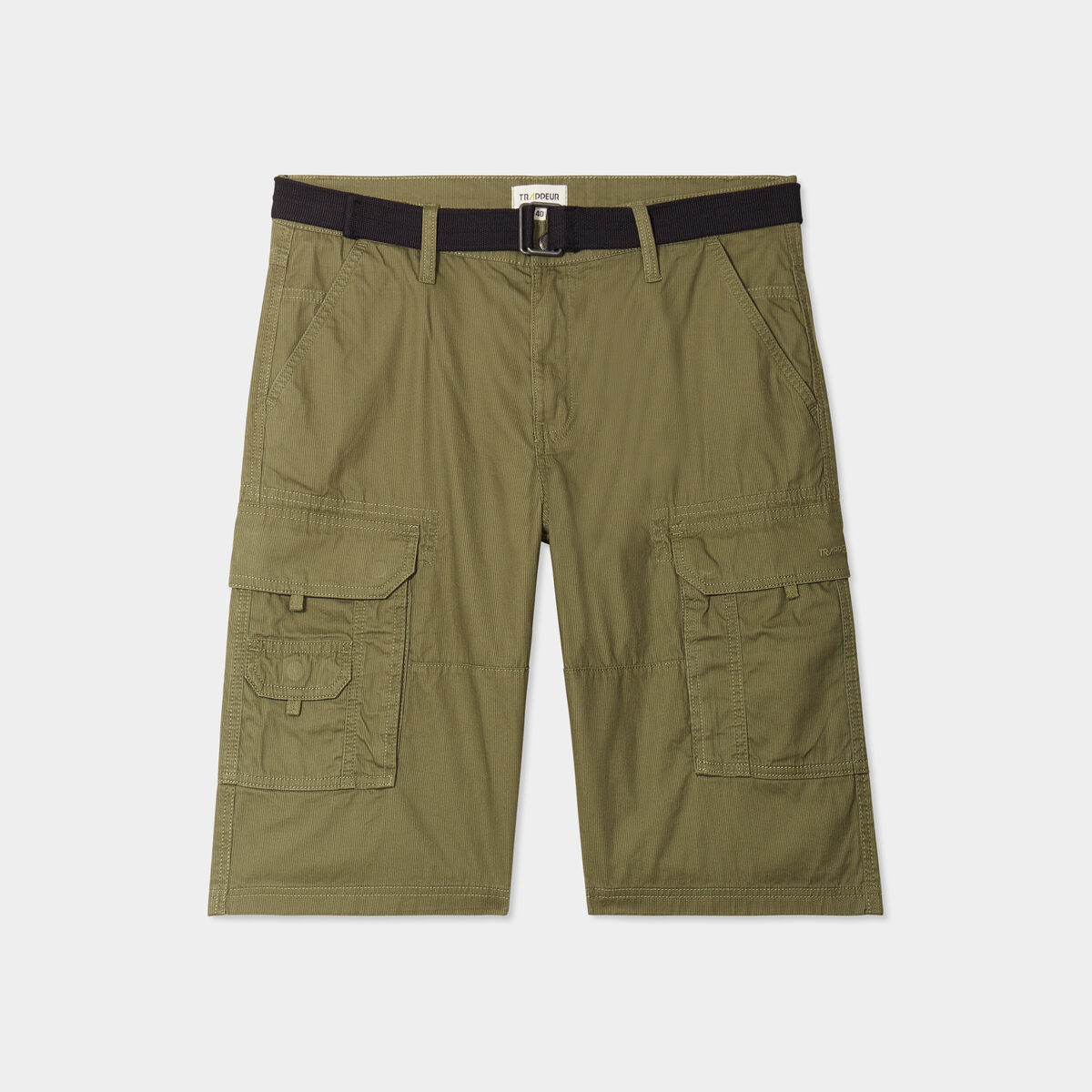 Bermuda cargo côtelé ceinturé Trappeur vert kaki homme