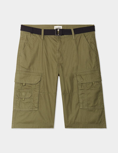 Bermuda cargo côtelé ceinturé Trappeur vert kaki homme