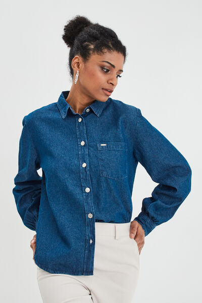 Chemise droite en jean coton Creeks denim double stone femme