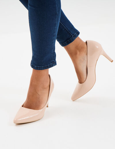 Escarpins vernis &agrave; talons beige femme