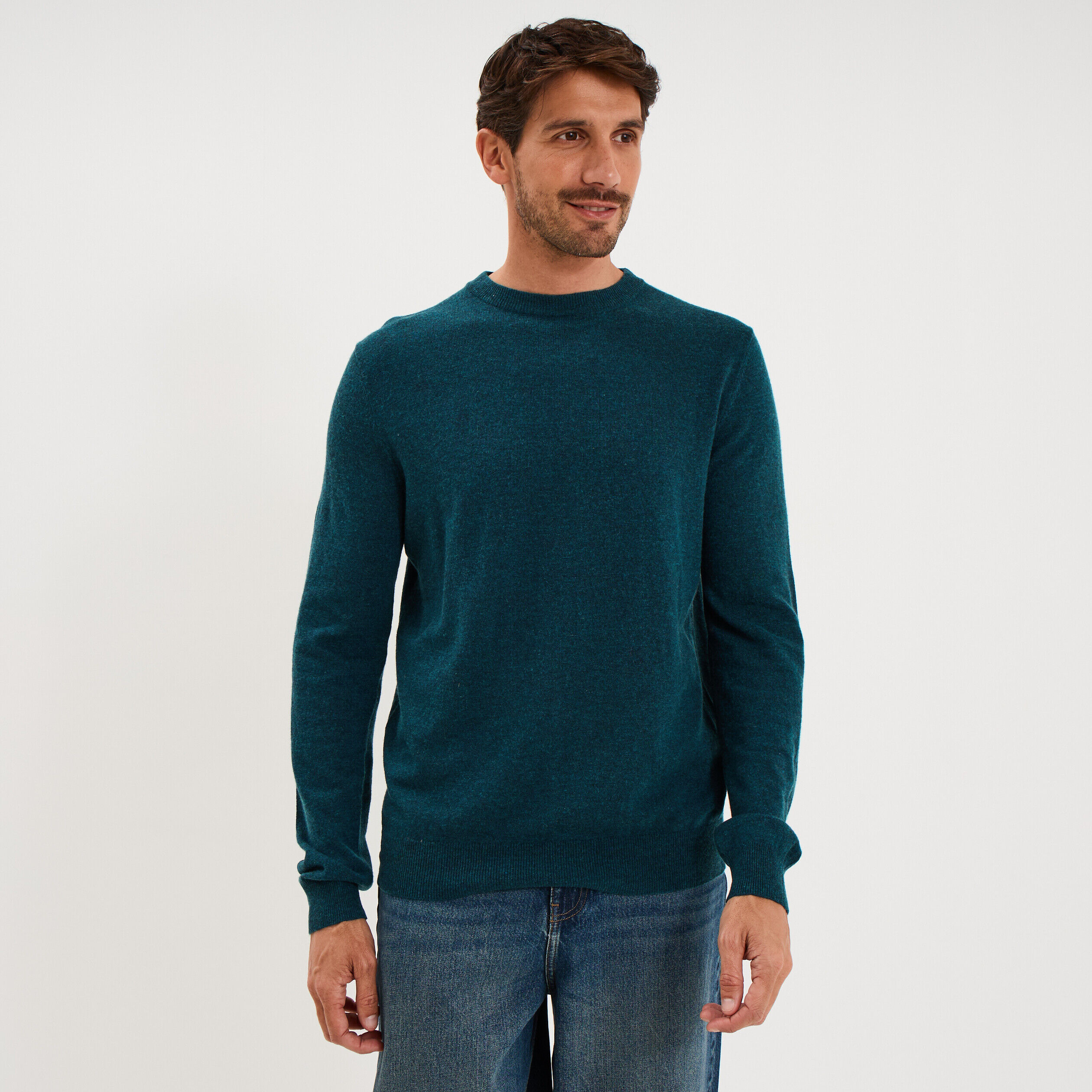 Pull col rond manches longues bleu canard homme LH