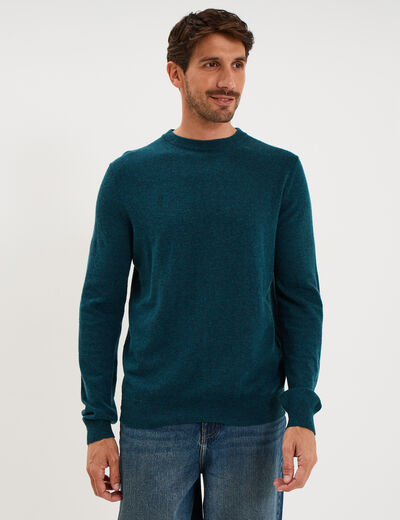 Pull col rond manches longues bleu canard homme