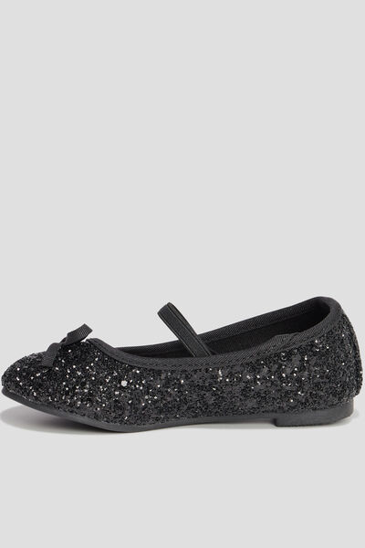 Ballerines &agrave; paillettes avec bride noir fille