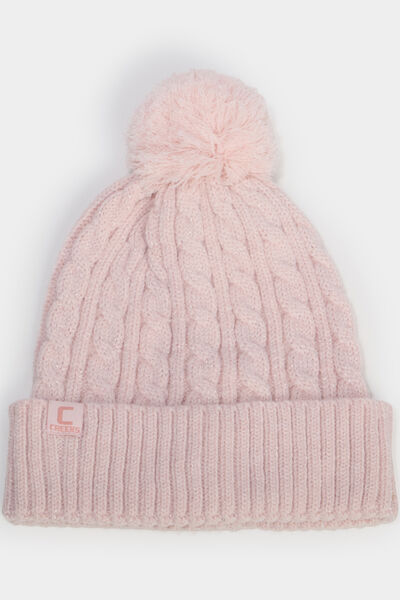 Bonnet &agrave; pompon rose clair fille