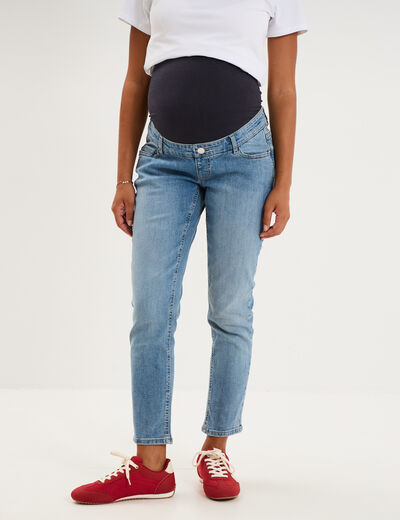 Jeans grossesse slim 7/8&egrave;me avec bandeau denim double stone femme maternit&eacute;
