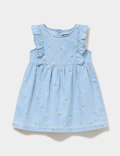 Robe en jean brod&eacute;e avec volants denim triple stone b&eacute;b&eacute; fille