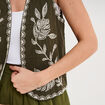 Gilet sans manches brod&eacute; gaze de coton vert kaki femme