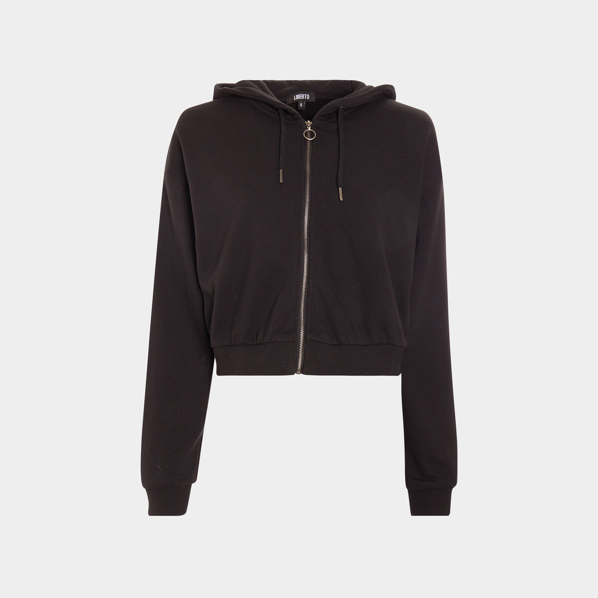 Sweat cropped zippé à capuche Liberto noir femme