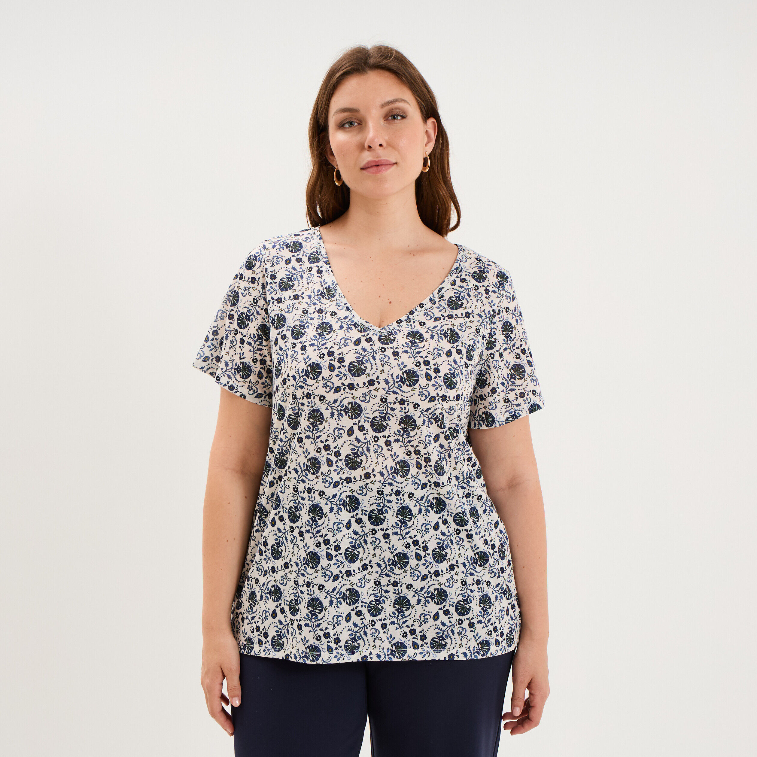 T-shirt manches courtes ecru femme grande taille LH