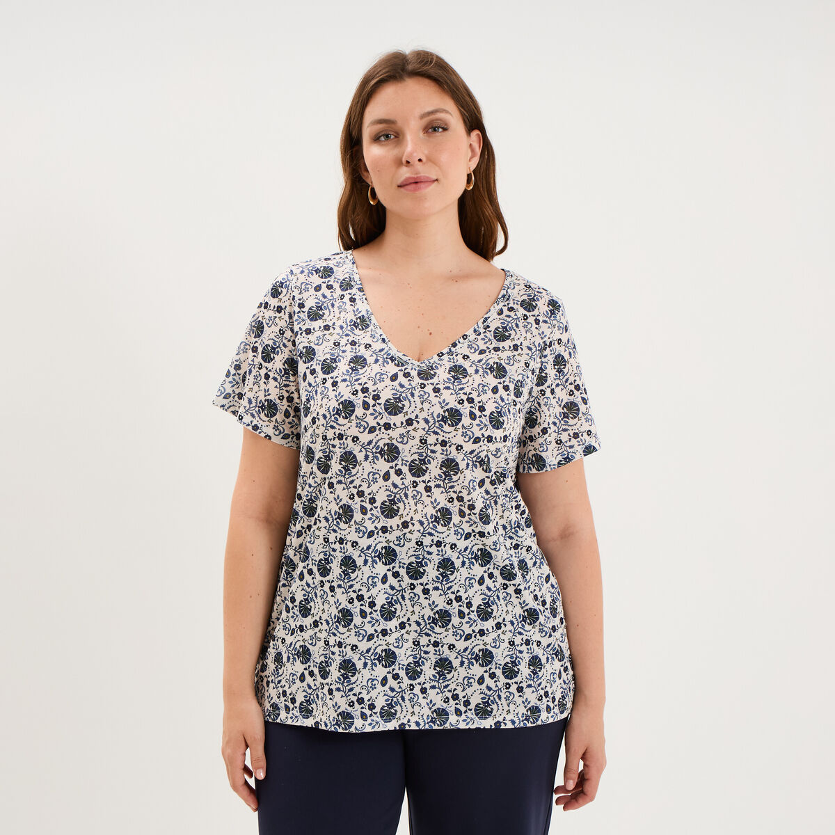T-shirt manches courtes ecru femme grande taille