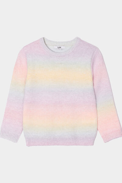 Pull col rond avec manches longues multicolore fille