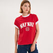 T-shirt col rond manches courtes print rouge femme