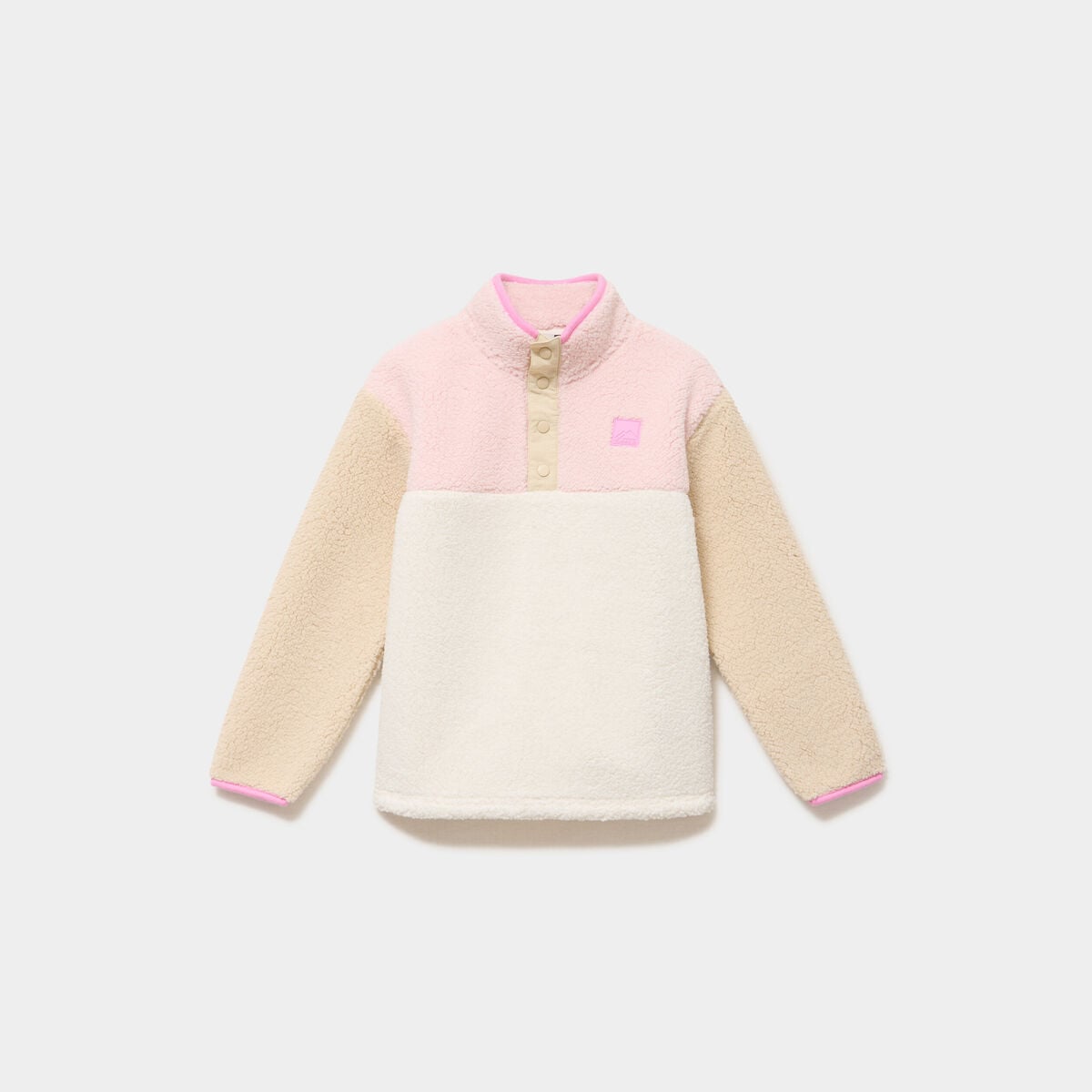 Sweat effet sherpa col montant boutonn&eacute; sable fille