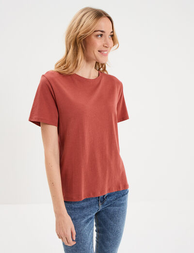 T-shirt col rond manches courtes coton vieux rose femme