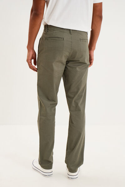 Pantalon chino droit stretch vert kaki homme