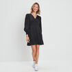 Robe portefeuille manches ballon satinée noir femme