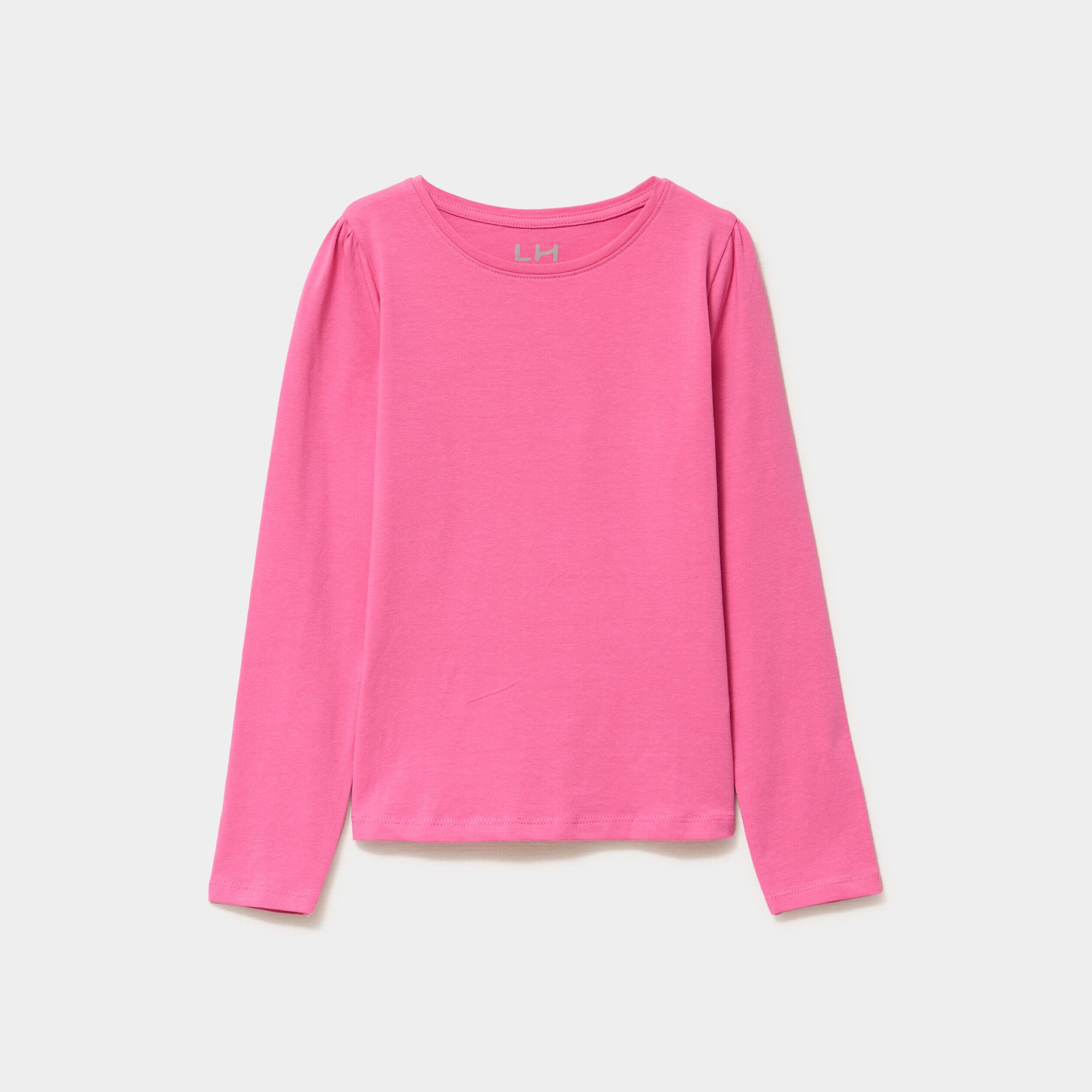 T-shirt coton manches longues à fronces rose fushia fille LH