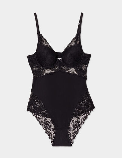 Body paddé en dentelle noir femme