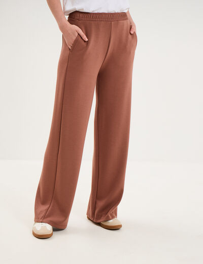 Pantalon de jogging large molletonn&eacute; marron femme