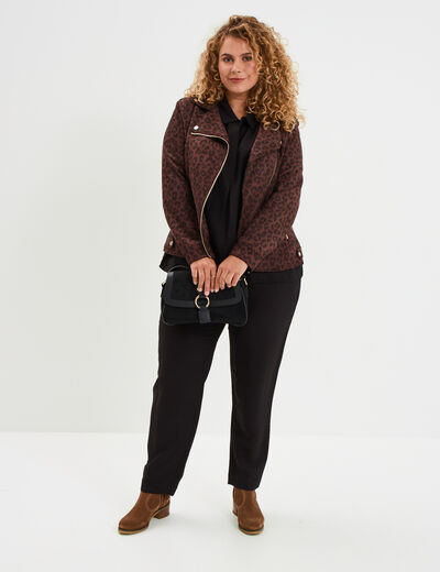 Blouson zippé effet suédine style biker marron foncé femme grande taille