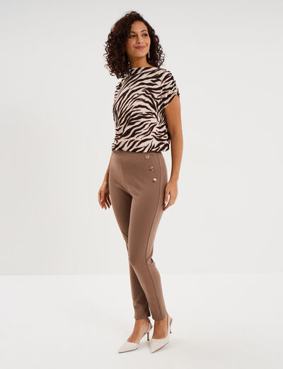Leggings &agrave; boutons pont marron clair femme