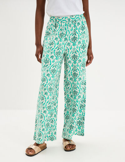 Pantalon large fluide taille &eacute;lastiqu&eacute;e ecru femme