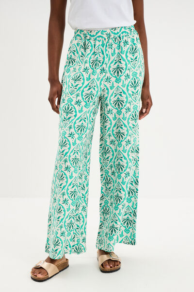 Pantalon large fluide taille &eacute;lastiqu&eacute;e ecru femme