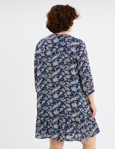 Robe évasée fluide manches longues col V bleu marine femme grande taille