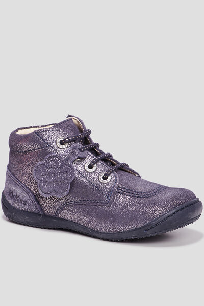 Bottines irisées cuir Kickers Gulyflow bleu marine fille