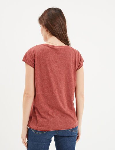 T-shirt col v poche poitrine Creeks rouge foncé femme