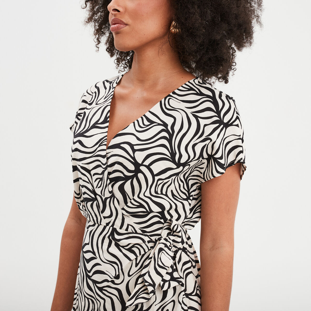 Robe portefeuille longue manches courtes ecru femme