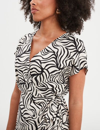 Robe portefeuille longue manches courtes ecru femme