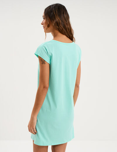 Chemise de nuit courte coton bleu turquoise femme