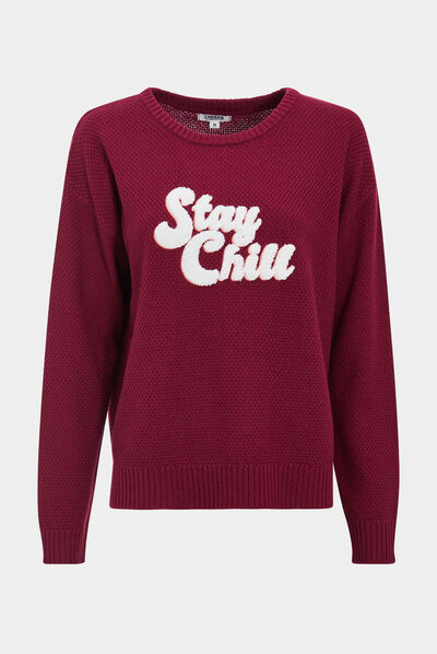 Pull col rond bordeaux femme