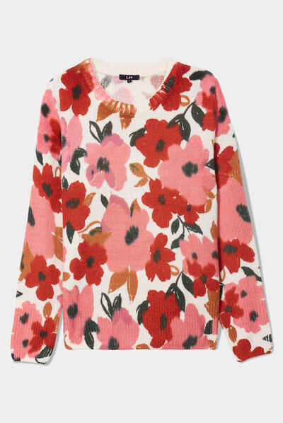 Pull col rond manches longues multicolore femme